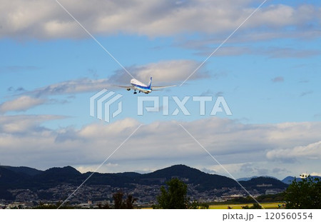 伊丹空港を離陸する旅客機の風景 120560554