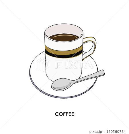純喫茶のコーヒー　線画の手描きのイラスト 120560784