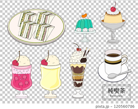 純喫茶のfoodセット　線画の手描きのイラスト 120560786