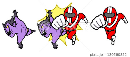 赤レンジャーに殴られる敵 120560822