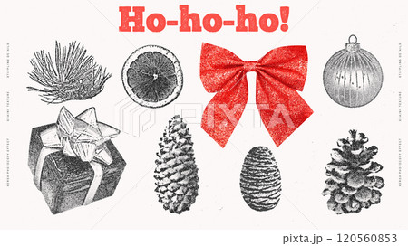Holiday and Winter-themed Elements. Stippling Christmas Vector Set 120560853