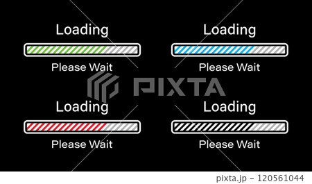 Rectangular Bar loading with tilted lines please wait symbol icon set in four different colors- Green, Blue, Red and Black. Loading 70 percent please wait progress bar infographics for dark mode. Rectangular Bar loading with tilted lines please wait symbol icon set in four different colors- Green, Blue, Red and Black. Loading 70 percent please wait progress bar infographics for dark mode. 120561044