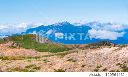 秋の御嶽山登山(乗鞍岳・北アルプス方面の眺め) 秋の御嶽山登山(乗鞍岳・北アルプス方面の眺め) 120561481