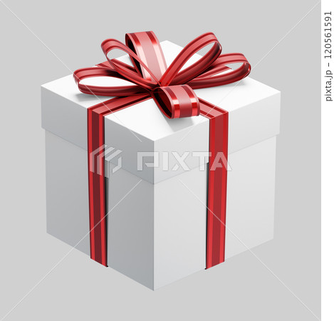 White gift box with red ribbon celebrating christmas festivities White gift box with red ribbon celebrating christmas festivities 120561591