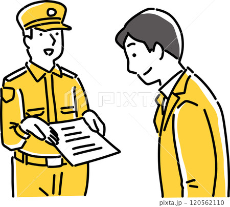 人に記入をお願いする警備員 120562110