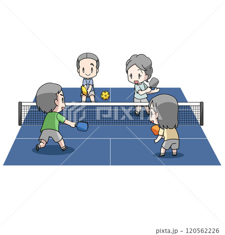 ピックルボールのダブルスをする高齢男女のイラスト 120562226