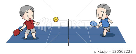ピックルボールのシングルスのイラスト・高齢男性 ピックルボールのシングルスのイラスト・高齢男性 120562228
