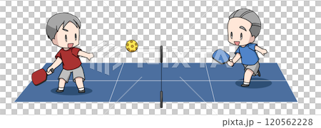 ピックルボールのシングルスのイラスト・高齢男性 ピックルボールのシングルスのイラスト・高齢男性 120562228