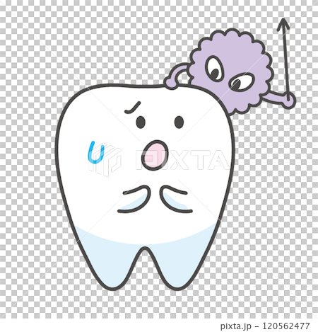 Character illustration of a tooth afraid of tooth decay bacteria Character illustration of a tooth afraid of tooth decay bacteria 120562477