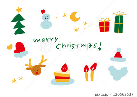 落書き風の手描きクリスマスアイコンセット 120562537