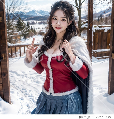 雪景色　雪の中でポーズ！！ 120562759