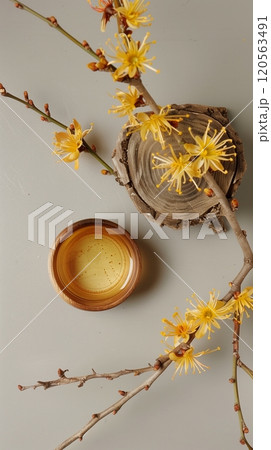 Top of view witch hazel flower natural organic ingredient botanical herb 120563491