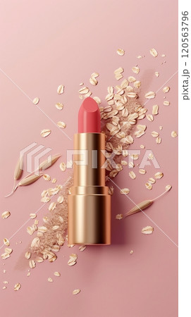Lipstick cosmetic oat extract antioxidant and nutrition lip story background Lipstick cosmetic oat extract antioxidant and nutrition lip story background 120563796
