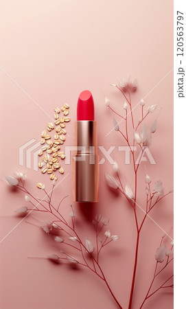Lipstick cosmetic oat extract antioxidant and nutrition lip story background Lipstick cosmetic oat extract antioxidant and nutrition lip story background 120563797