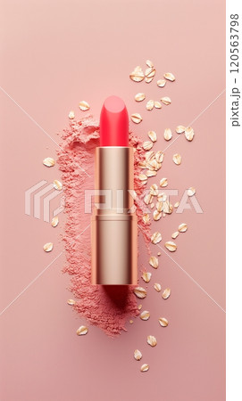 Lipstick cosmetic oat extract antioxidant and nutrition lip story background Lipstick cosmetic oat extract antioxidant and nutrition lip story background 120563798