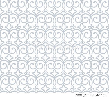 Flower geometric pattern. Seamless vector background. White and gray ornament Flower geometric pattern. Seamless vector background. White and gray ornament 120564458