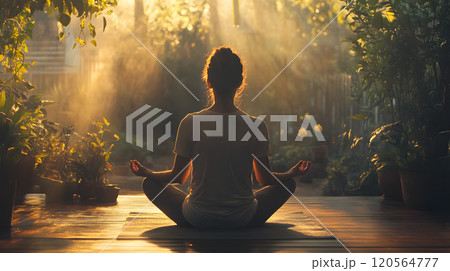 瞑想する後ろ姿の女性の姿 瞑想する後ろ姿の女性の姿 120564777
