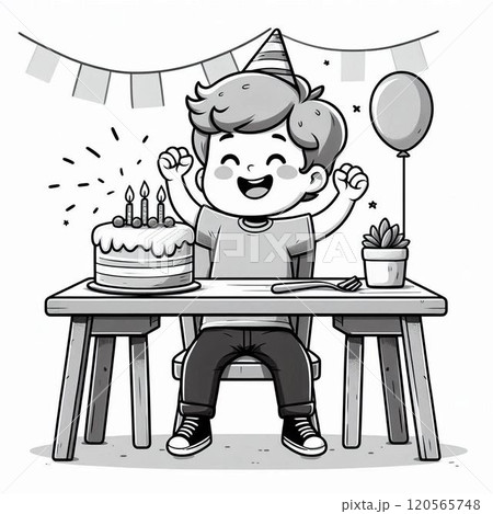 誕生日を祝ってもらう男の子(モノクロ) 誕生日を祝ってもらう男の子(モノクロ) 120565748