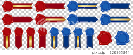 Ribbon set with sealing wax, red and blue 120565844
