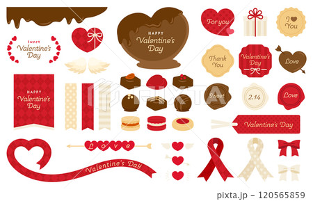 バレンタインのフレーム&リボン飾りとチョコ菓子セット 120565859