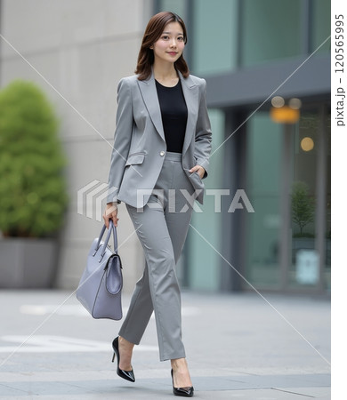 キャリアウーマン　働く女性 秋冬コーディネート リアルAiイラスト 120565995