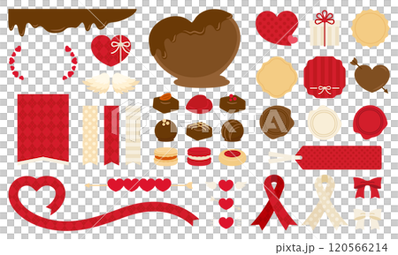 バレンタインのフレーム&リボン飾りとチョコ菓子セット_文字なし 120566214