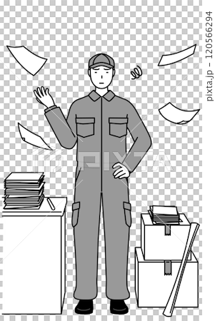 A mechanic in overalls is fed up with the unfinished business 120566294