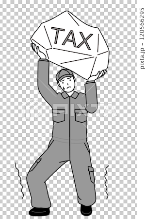Mechanic in overalls struggling with tax hike 120566295