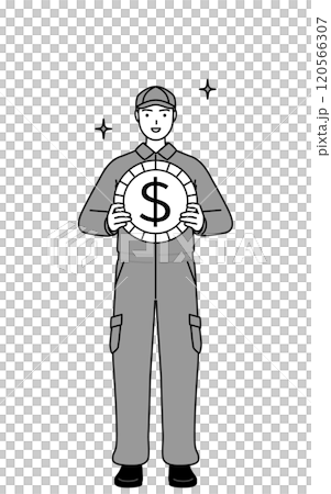 Images of exchange rate gains and a strong dollar, a mechanic in overalls 120566307