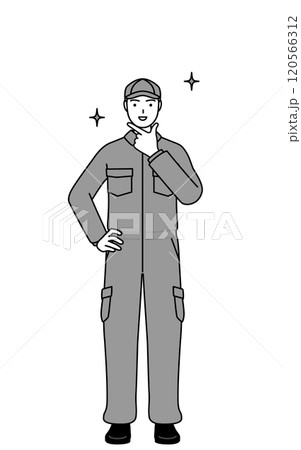 自信家のポーズを取るつなぎ姿の整備士 自信家のポーズを取るつなぎ姿の整備士 120566312