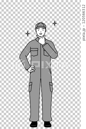 自信家のポーズを取るつなぎ姿の整備士 自信家のポーズを取るつなぎ姿の整備士 120566312