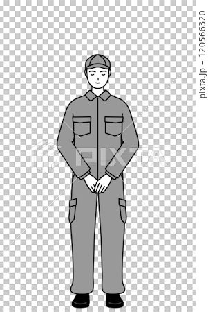 体の前で手を重ねるつなぎ姿の整備士 120566320