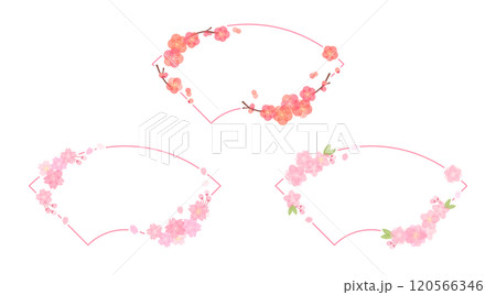 梅・桃・桜の扇型フレーム 120566346