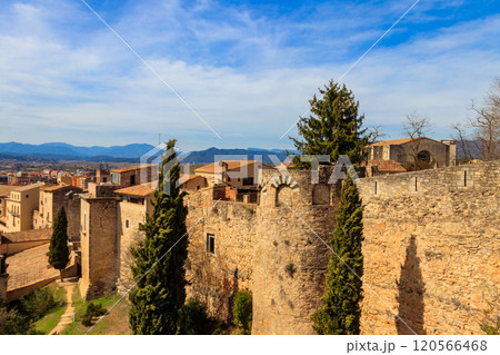 Panoramic view of Girona viewed from the medieval city walls, Catalonia, Spain Panoramic view of Girona viewed from the medieval city walls, Catalonia, Spain 120566468