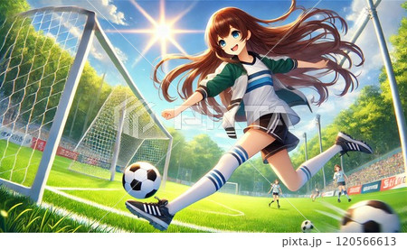 サッカーする美少女 120566613
