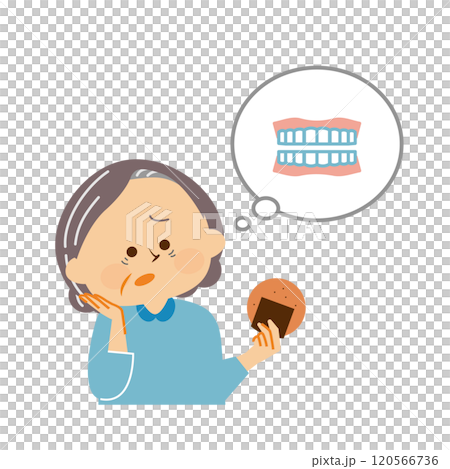 假牙 擔心假牙的老年婦女插畫素材 120566736