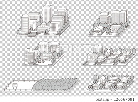 都市景観の立体イラスト.  建物のベクターイラスト. 120567091