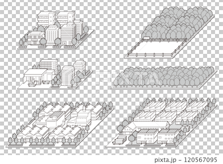 都市景観の立体イラスト.  建物のベクターイラスト. 120567095