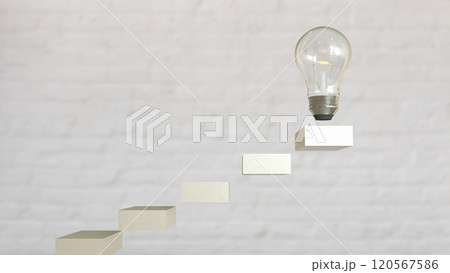 The Bulb on stair for creative or idea concept 3d rendering. 120567586