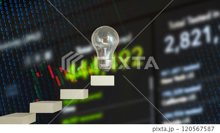 The Bulb on stair for creative or idea concept 3d rendering. 120567587