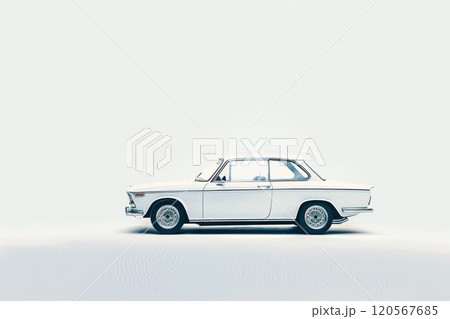 Classic white car parked on a minimalist background 120567685