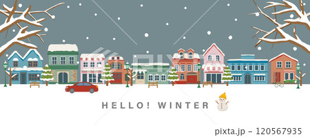 雪降る冬の街並み 120567935