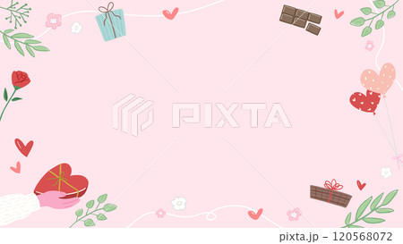 バレンタイン、パーティ、ナチュラルなピンクの背景フレームかわいい手描きのイラスト 120568072