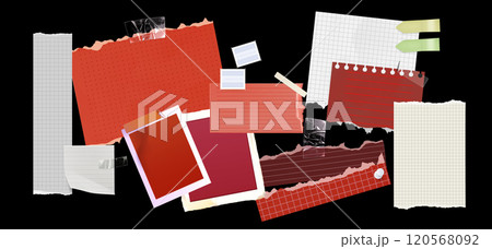 Red note paper with rip edge. Torn newspaper page 120568092