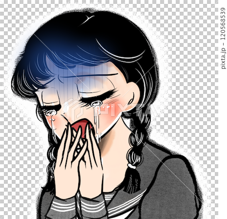 昭和復古風格高中女生的卡通插圖,穿著哭泣的辮子和水手服 昭和復古風格高中女生的卡通插圖,穿著哭泣的辮子和水手服 120568539