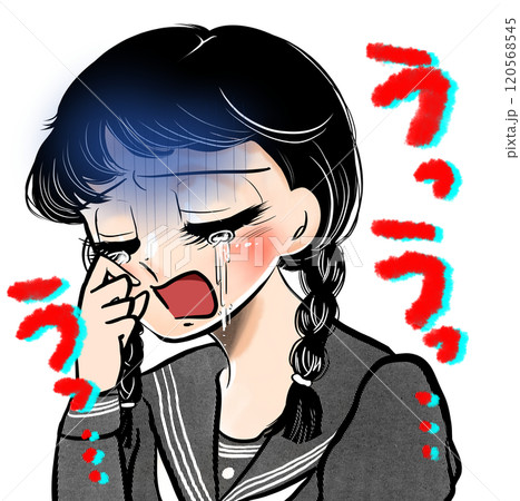 号泣する三つ編みにセーラー服の昭和レトロ風女子高生の少女漫画イラスト 号泣する三つ編みにセーラー服の昭和レトロ風女子高生の少女漫画イラスト 120568545