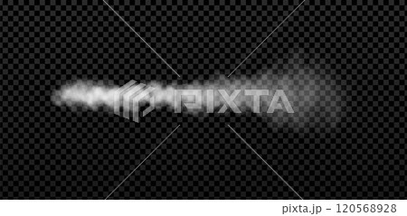 Rocket or jet aircraft smoke horizontal trail, vector realistic white fume airplane launch trace, fog flow, gas steam Rocket or jet aircraft smoke horizontal trail, vector realistic white fume airplane launch trace, fog flow, gas steam 120568928