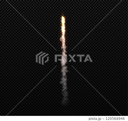 Rocket fire smoke or jet aircraft vector stream vertical trail, realistic space rocket launch trace, orange fire burst Rocket fire smoke or jet aircraft vector stream vertical trail, realistic space rocket launch trace, orange fire burst 120568946