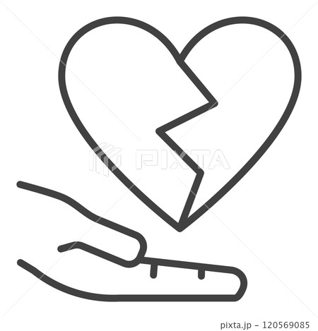 Broken Heart with Hand vector Emotional Struggle icon in line style 120569085