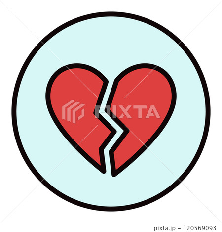 Circle with Red Broken Heart vector Romantic Disappointment colored icon 120569093